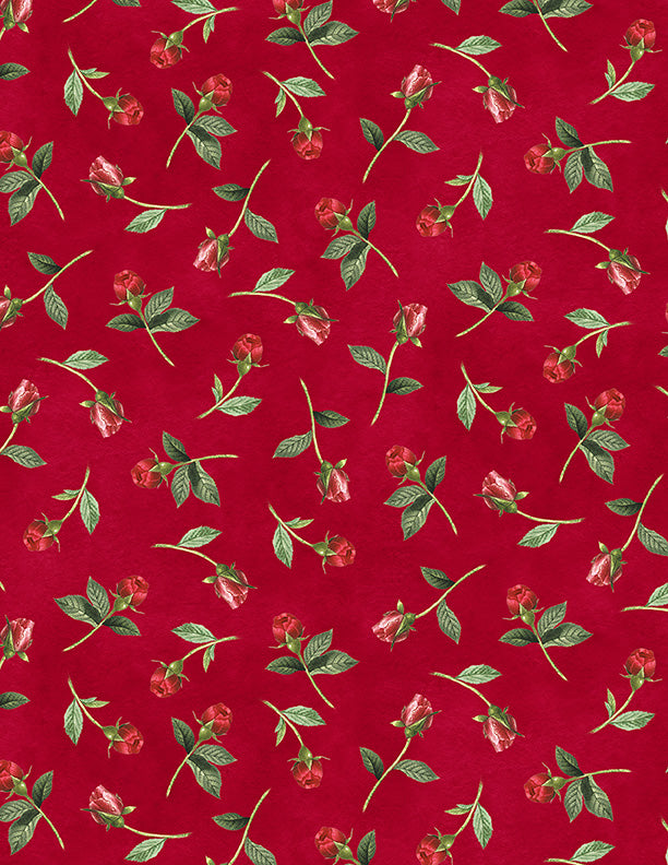 Daydream Garden - Tiny Rose Buds on Red 50014 337