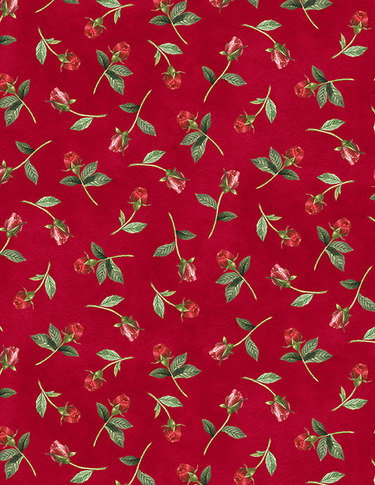 Daydream Garden - Tiny Rose Buds on Red 50014 337